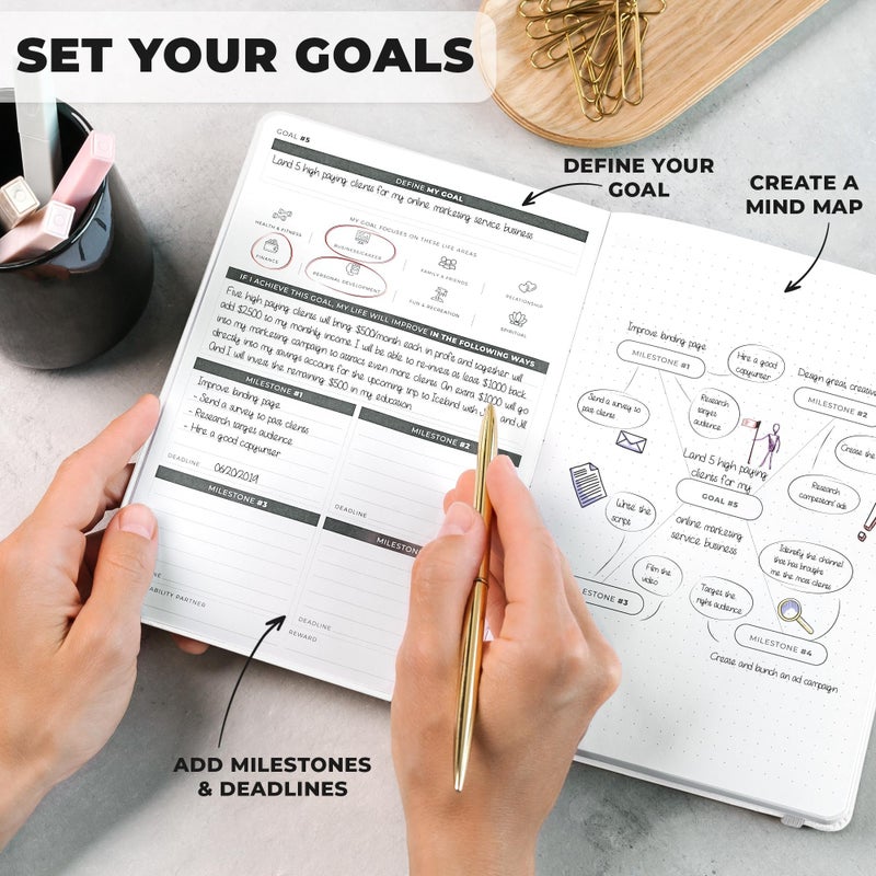 Clever Fox Ultimate Achieverâ€™s Goal Planner - Focus & Productivity 90 Day Journal. Undated Daily Weekly Monthly Planner Organizer & Hourly Schedule Notebook - Hardcover, A5 Size, Pearl White - Image 4
